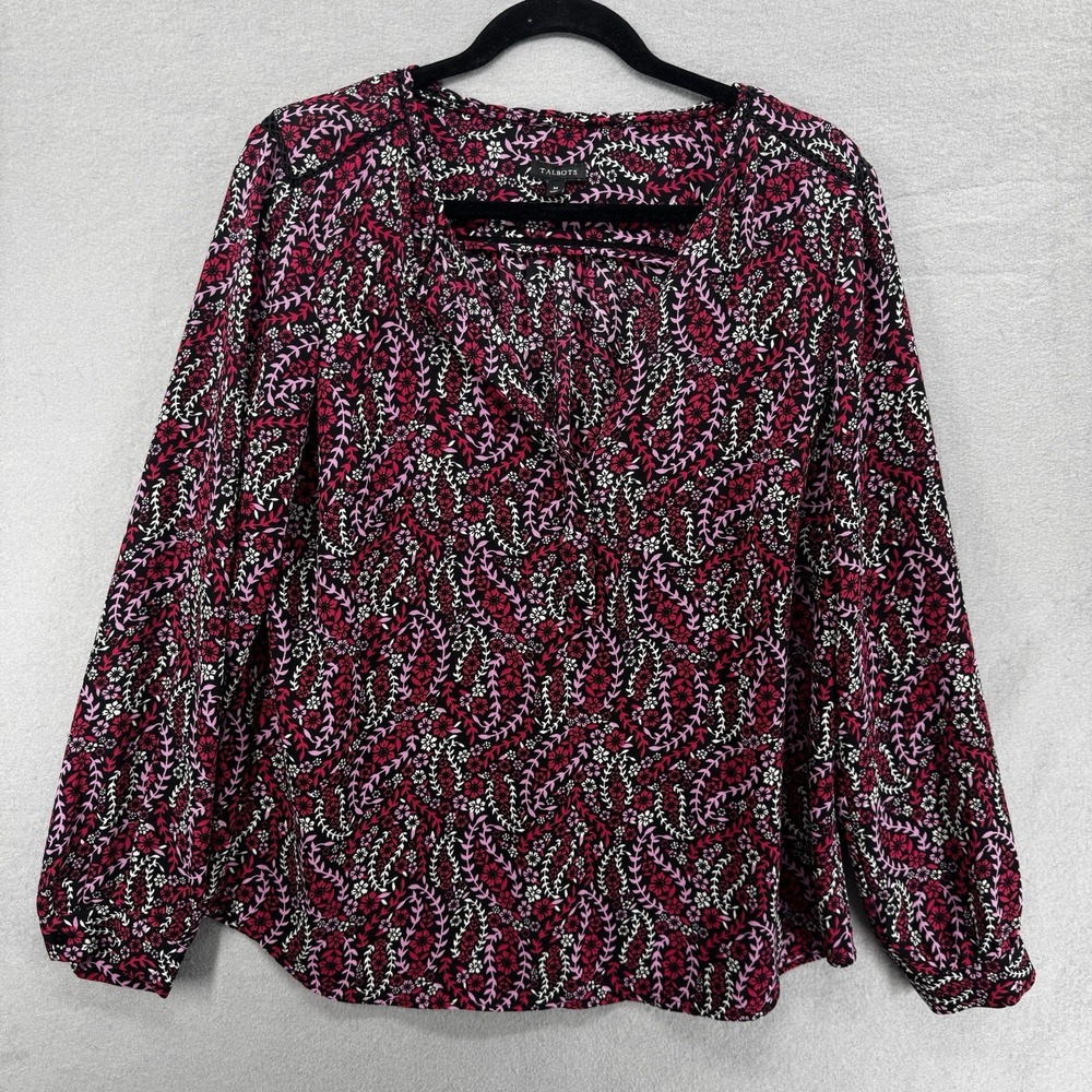 Talbots Top Womens M Pink Purple Bracelet Sleeve Lace Shoulder Romantic Academia